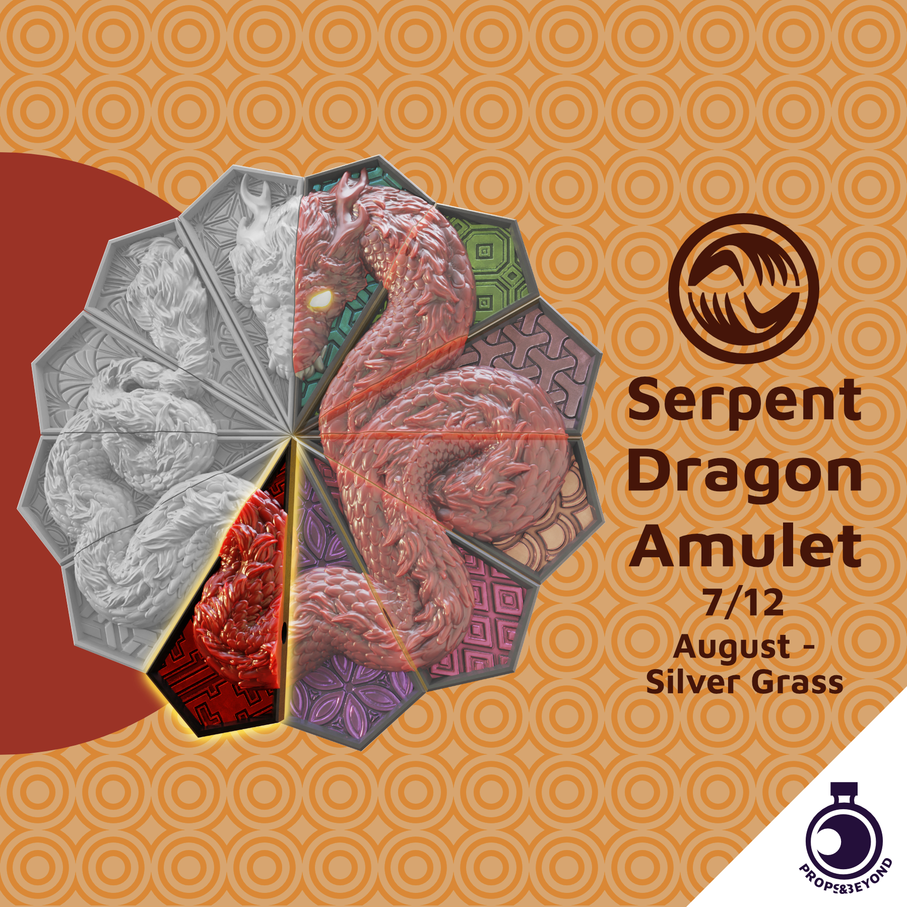 Serpent Dragon Amulet - Hazuki - Silver Grass Shard - August